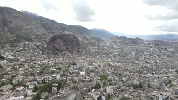 Taiz Jemen Mei 2021 Luchtfotografie Van Stad Taiz Met Citadel — Stockvideo