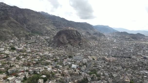 Taiz Jemen Maj 2021 Flygfoto Staden Taiz Visar Citadellet Kairo — Stockvideo