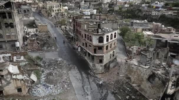 Drón Fotózás Környéken Elpusztult Háború Jemenben Taiz — Stock videók