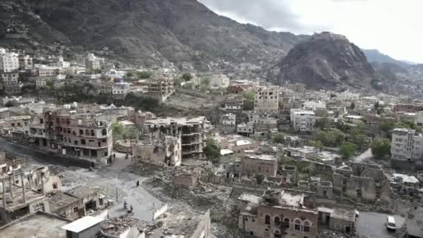 Fotografie Bezpilotního Letounu Čtvrti Zničené Válkou Jemenu Taiz — Stock video