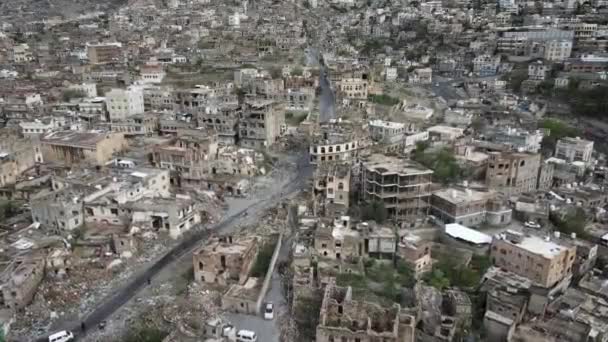 Drone Fotografering Ett Område Som Förstörts Kriget Jemen Taiz — Stockvideo