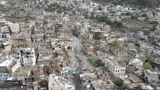 Fotografie Bezpilotního Letounu Čtvrti Zničené Válkou Jemenu Taiz — Stock video