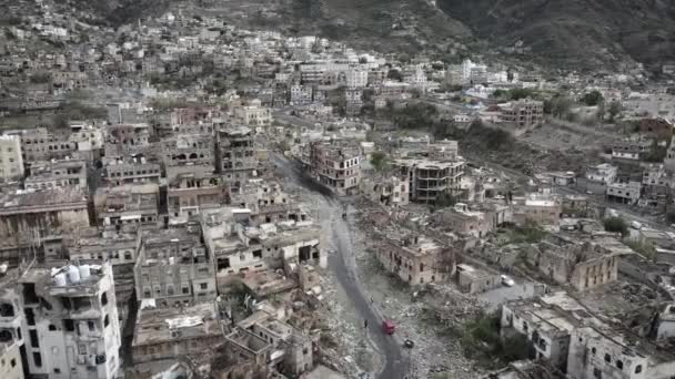 Drone Fotografering Ett Område Som Förstörts Kriget Jemen Taiz — Stockvideo