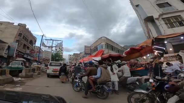 Taiz Yemen Ene 2020 Movimiento Personas Calle Jamal Centro Ciudad — Vídeos de Stock