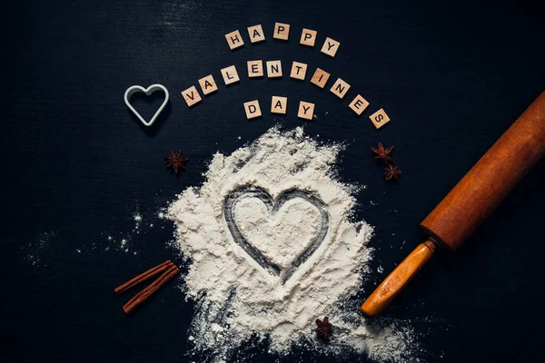 Preparing Cook Homemade Gingerbread Valentine Day View Food Background — Stock Photo, Image