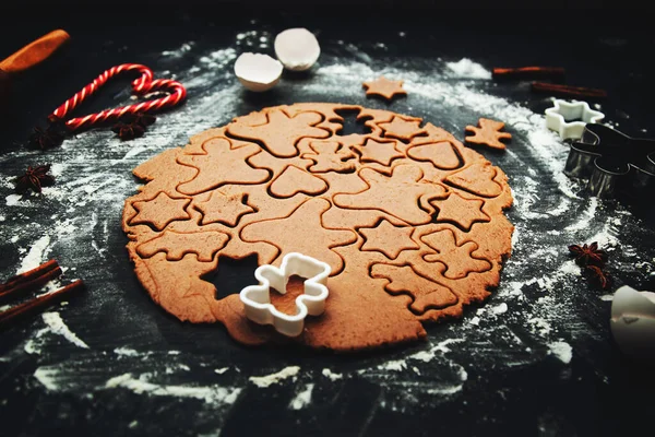Cooking Homemade Gingerbread Cookies Traditional Homemade Christmas Pastries Making Homemade — Stock Photo, Image