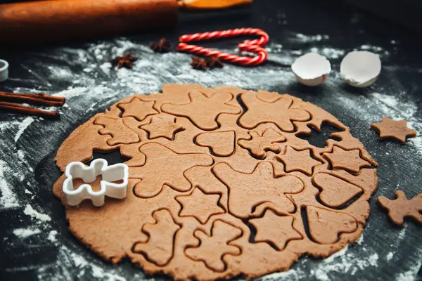 Cooking Homemade Gingerbread Cookies Traditional Homemade Christmas Pastries Making Homemade — Stock Photo, Image