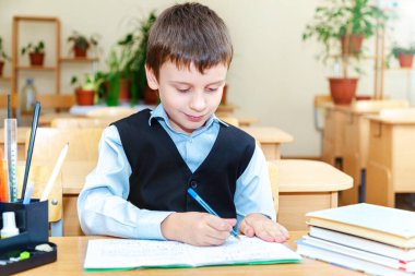 Sınıftaki en ciddi çocuk. İlkokul öğrencisi. Yakında okula döneceğim.. 