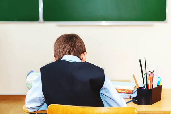 Garçon Sérieux Classe Étudiant Primaire Retour École Bientôt — Photo