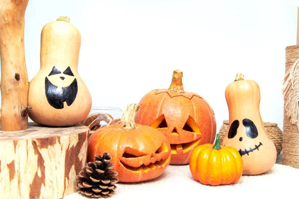 Abóboras Halloween Interior Estilo Escandinavo Preparando Para Dia Das Bruxas — Fotografia de Stock