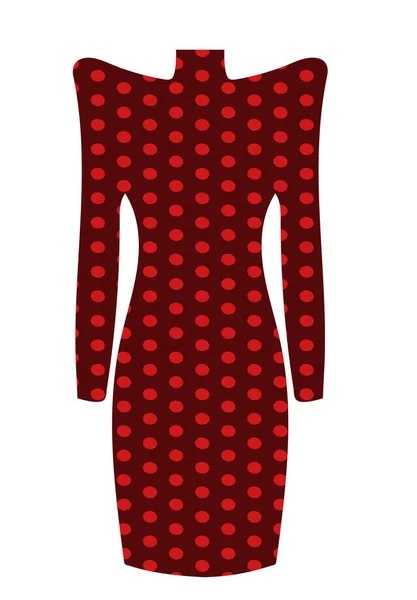 Fashionable Stylish Dress Women High Shoulders Long Sleeves Red Polka — Stock Vector