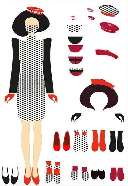 Robe Mode Avec Ensemble Bérets Masques Faciaux Chaussures Mode Pour — Image vectorielle