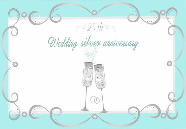 Carte Anniversaire Mariage Argent Illustration Isolée Deux Verres Champagne Des — Image vectorielle