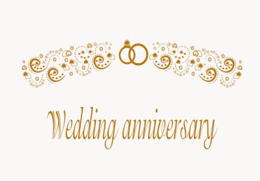 İzole edilmiş beyaz arka planda evlilik yıldönümü illüstrasyonu. Kartpostallar, davetiyeler, tebrikler. Altın desenli. Metin.