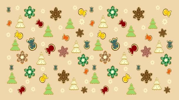 Fondo Navidad Con Dulces Galletas Animación Plantilla Diseño Embalaje Copos — Vídeos de Stock