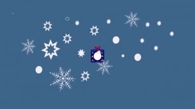 Mavi arka planda donmuş sebzelerin karışımı. Noel animasyon reklamları. Paketleme tasarım şablonu. Kar taneleri ve Noel ağaçları.