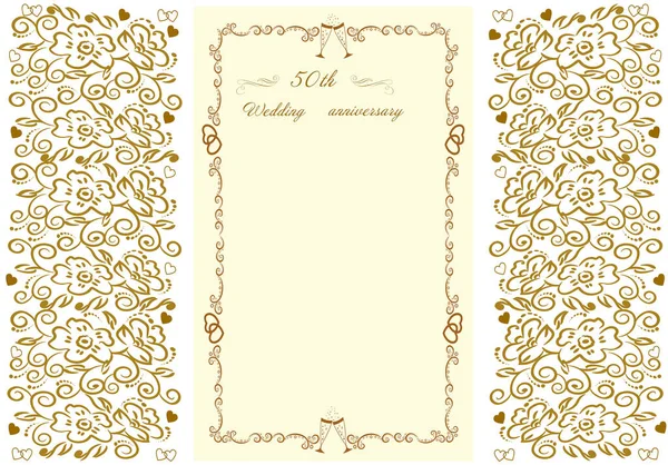 Річниця Весілля Запрошення Прекрасна Ілюстрація Редагування Золота Абстрактна Декоративна Рамка — стоковий вектор