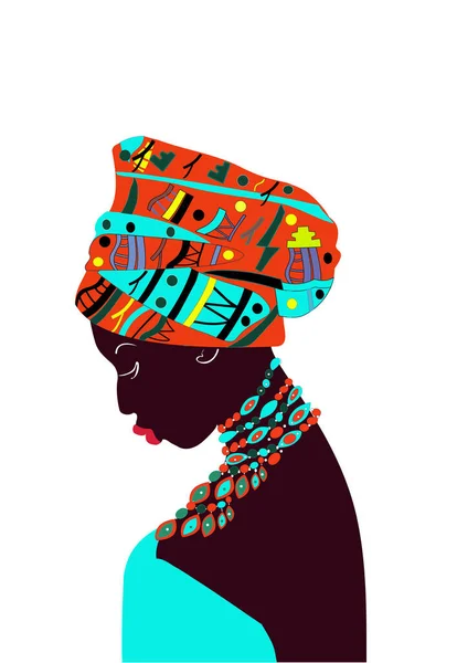 Ein Schönes Afrikanisches Mädchen Mit Dunkler Haut Einem Blauen Kleid — Stockvektor