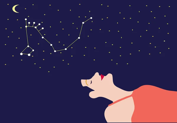 Dama Adormecida Encontra Fundo Céu Estrelado Constelação Dragão Ilustração Abstrata — Vetor de Stock