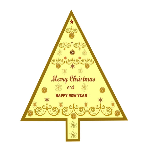 Merry Christmas Happy New Year Greetings Golden Abstract Shape Christmas — Stock Vector