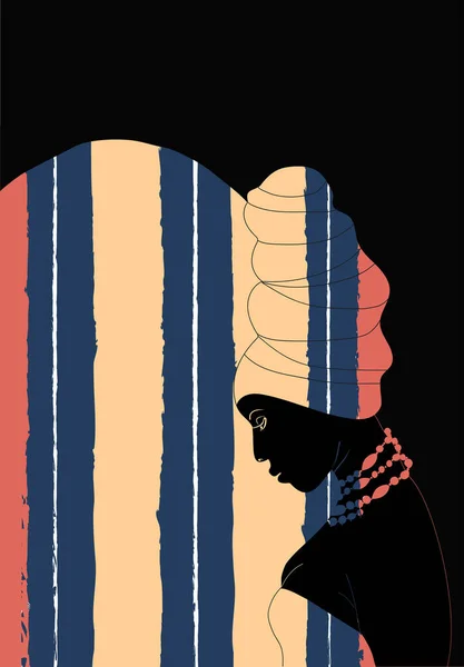 Африканська Дівчина Тюрбані Тканині Абстрактними Вертикальними Смугами Африканська Краса Тюрбаном — стоковий вектор