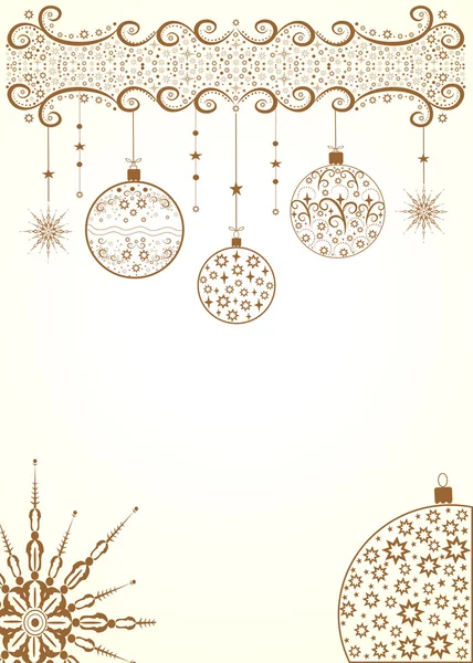 Golden christmas background with balls and snowflakes for design A4 — Stock Vector