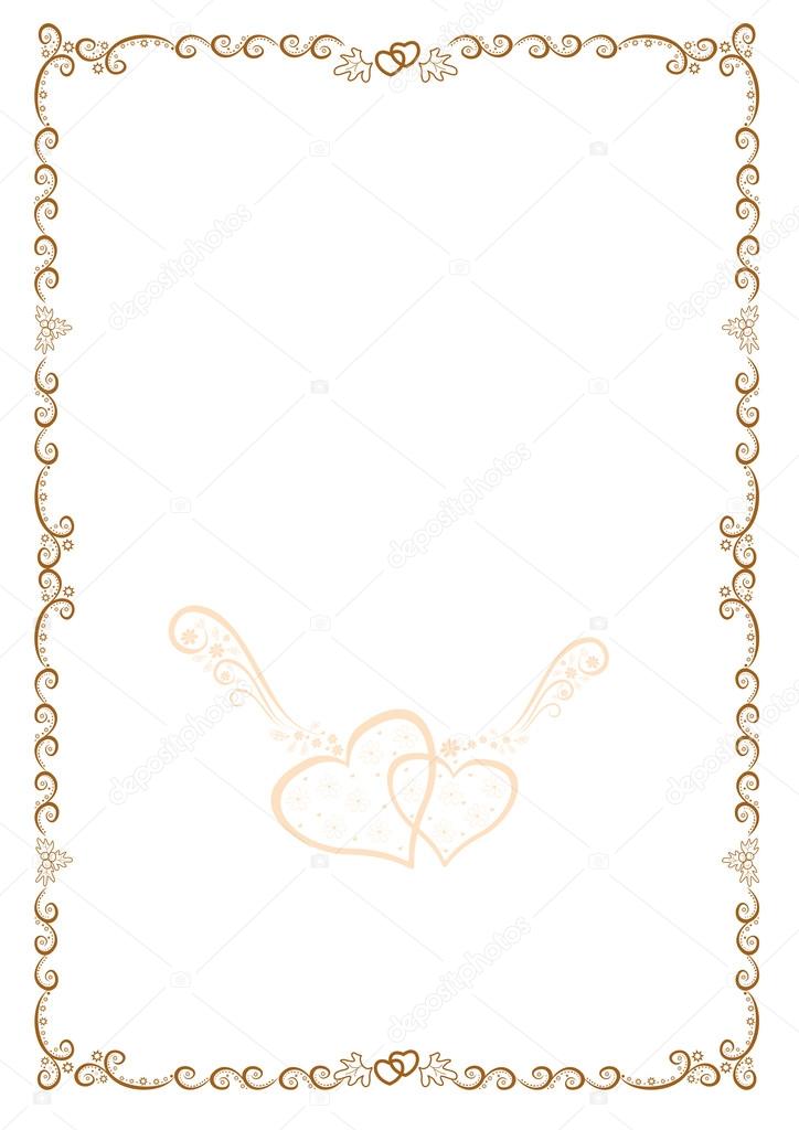 Original gold frame with hearts for congratulation and printing A4