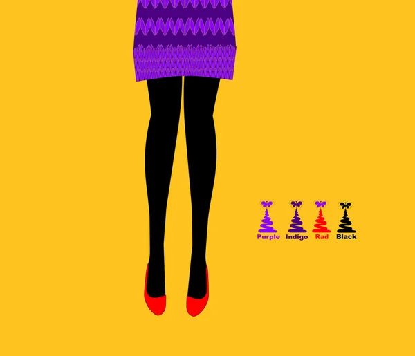 Вязанная юбка фиолетового цвета и женские ноги в обуви — стоковый вектор