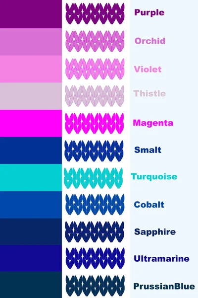 Conjunto de rayas de punto en paleta de colores fríos con nombre de color — Vector de stock