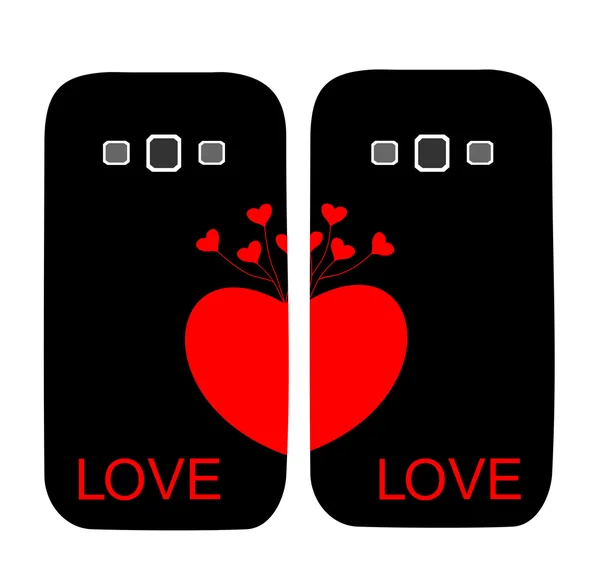 Deux housses pour le téléphone avec un coeur — Image vectorielle