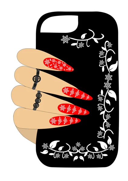 Kadın el trendy telefon durumda tutarak