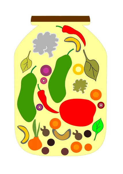 Food background vegetables glass jar — Stock Vector
