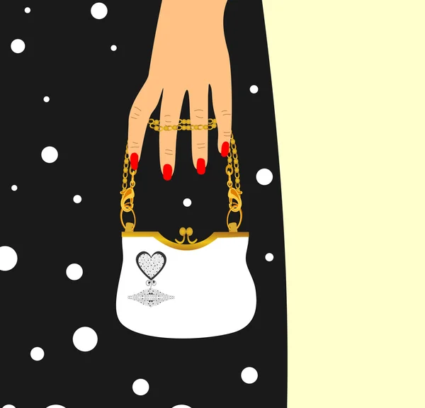 Красивая женская рука и маленькая сумка — стоковый вектор