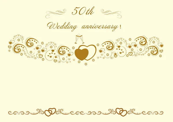 50th Wedding anniversary Invitation.Beautiful editable vector il — Stock Vector