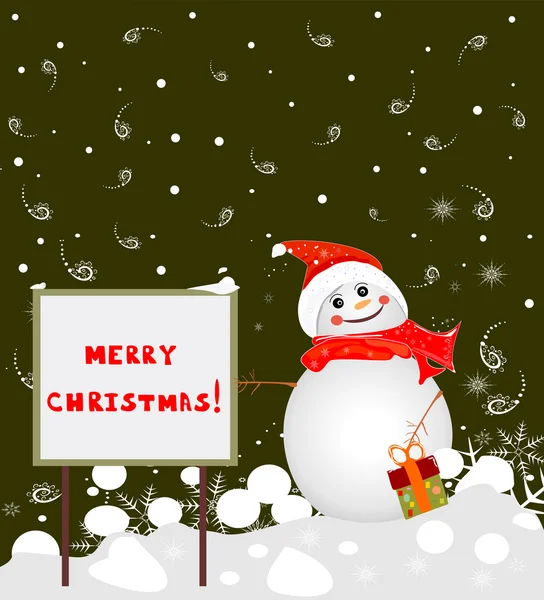 Banner Merry Christmas and a snowman — Stock Vector