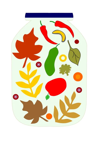 Autumn and vegetables in a glass jar — Stock Vector