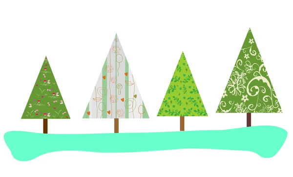 Árboles de Navidad con impresión abstracta — Vector de stock