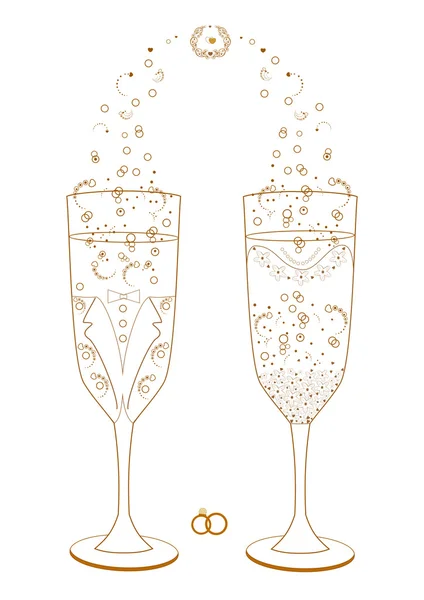 Wedding glasses decorated for the bride and groom — Stock Vector