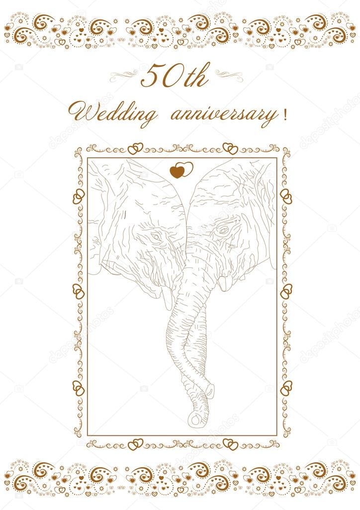 50th Wedding anniversary Invitation.Two elephants vector illustr