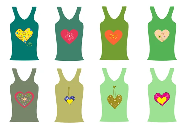 Kalpler vektör çizim izi ile moda yeşil gömlek 