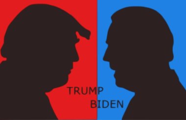 Donald Trump, Joe Biden 'a karşı. Donald Trump ve Joe Biden 'ın siluetleri. Amerika 'nın gelecekteki başkanı. ABD 'de seçim kampanyası. Amerika 'da seçim. Trump ve Biden 'ın siluetleri. Cumhuriyetçiler Demokratlara Karşı.