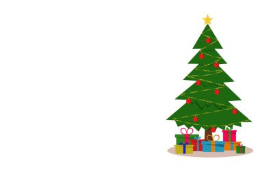 Noel kartı şablonu. Mutlu noeller. Noel ağacı ve hediyeli Noel kartı.