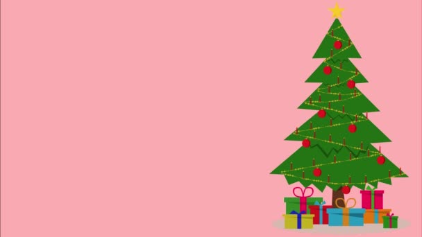 Animované vánoční přání. Animace vánočního stromku s hořícími svíčkami na růžovém pozadí.