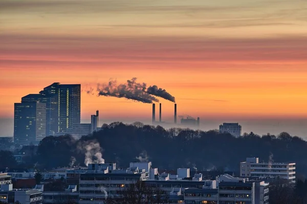 Sunrise Munich Smoking Chimneys Background — Stock Photo, Image