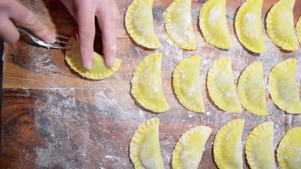 Het Bereiden Van Traditionele Italiaanse Ravioli Zelfgemaakte Italiaanse Pasta — Stockvideo