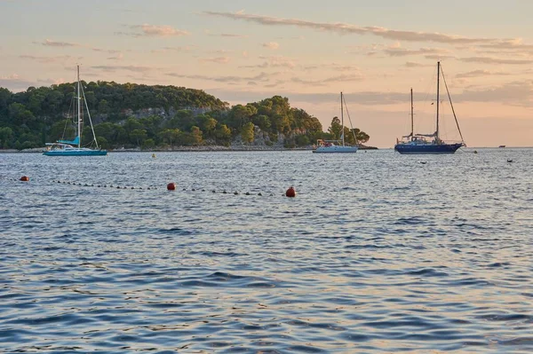 Sunset Harbor Rovinij Croatia — Stock Photo, Image