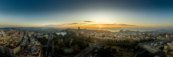 Letecké Panorama Ranního Východu Slunce Nad Středověkým Centrem Tarragony Španělsku — Stock fotografie