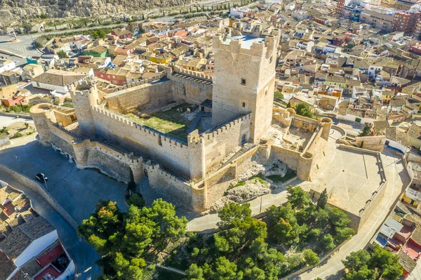 Vista Aérea Del Castillo Atalaya Sobre Villena España Fortaleza Tiene —  Fotos de Stock