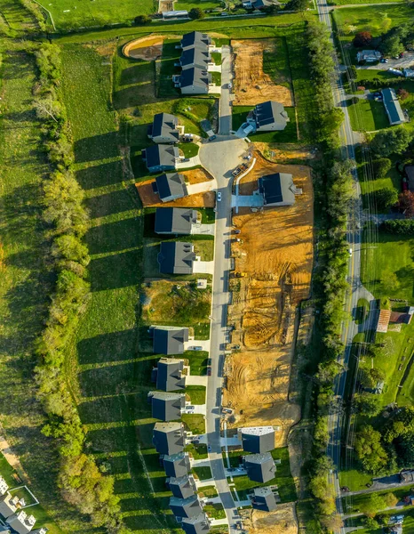 Vista Aérea Bairro Luxo Americano Com Casas Unifamiliares Locais Residência — Fotografia de Stock