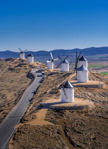 Aerial View Road Leading Windmills Associated Don Quixote Mancha Consuegra — Stock Photo, Image